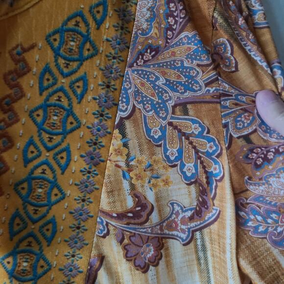 Festival Hippie 70s Velvet Bib Top Blouse Large Yarn Tassel Bell Sleeves Boho - Picture 4 of 11